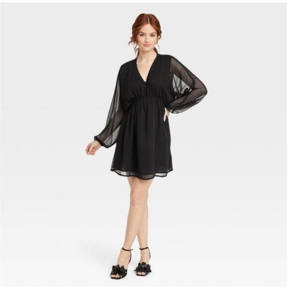 🆕🎈Balloon Long Sleeve Mini Dress - A New Day, Black - Picture 1 of 3